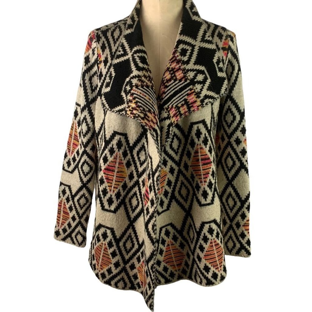 Large slonl Women's Open Cardigan Sweater Aztec Print Lagenlook